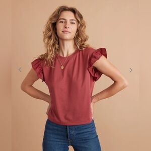 Marine layer Carley Flutter Sleeve Top in Ruby Wine